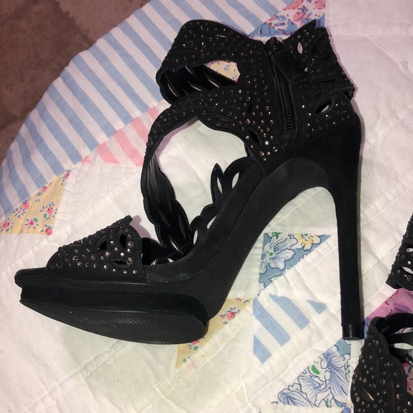 BCBGMAXAZRIA Black Rhinestone Studded Heels size 5 1/2 - Picture 8 of 10